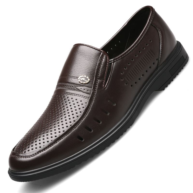 Efterår Midaldrende Og Ældre Lædersko Herre Blødsålede Bløde Slip-on Sko Business Casual Læder Far