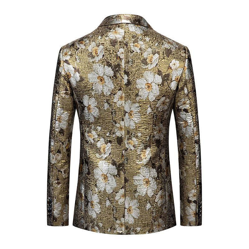 2023 Golden Flower Western Fitted Jakke Guld Printed Suit Top Mænd