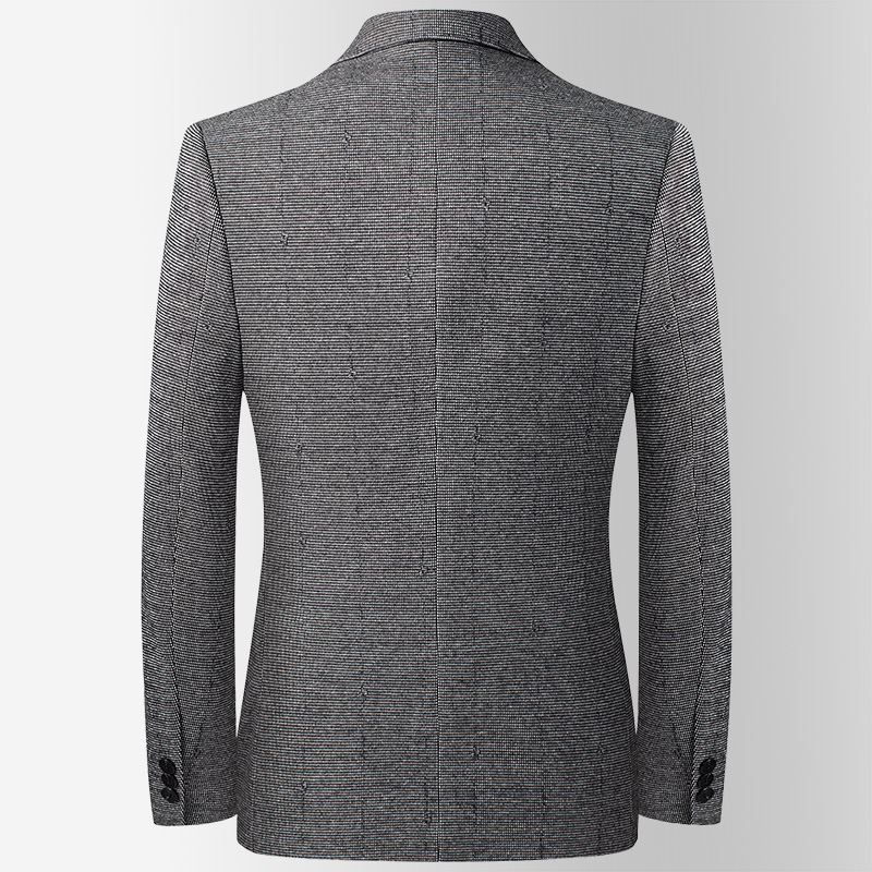 Efterår Og Vinter Elastisk Houndstooth Jakkesæt Mænd Midaldrende Slim Fit Strygefri Lille Uld Casual