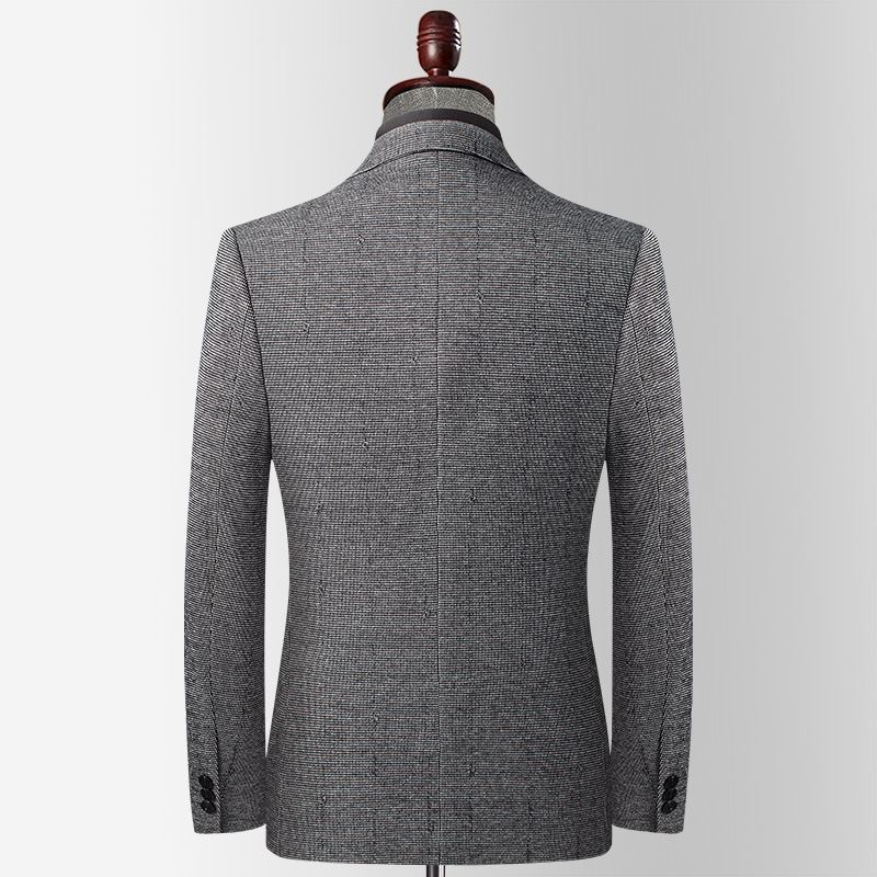 Efterår Og Vinter Elastisk Houndstooth Jakkesæt Mænd Midaldrende Slim Fit Strygefri Lille Uld Casual