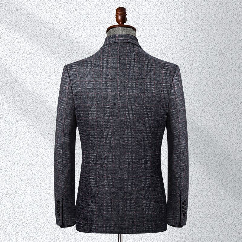 Efterår Og Vinter Jakkesæt Strikket Herrestretch Plaid Herredragt Slim Fit Lille Casual Top