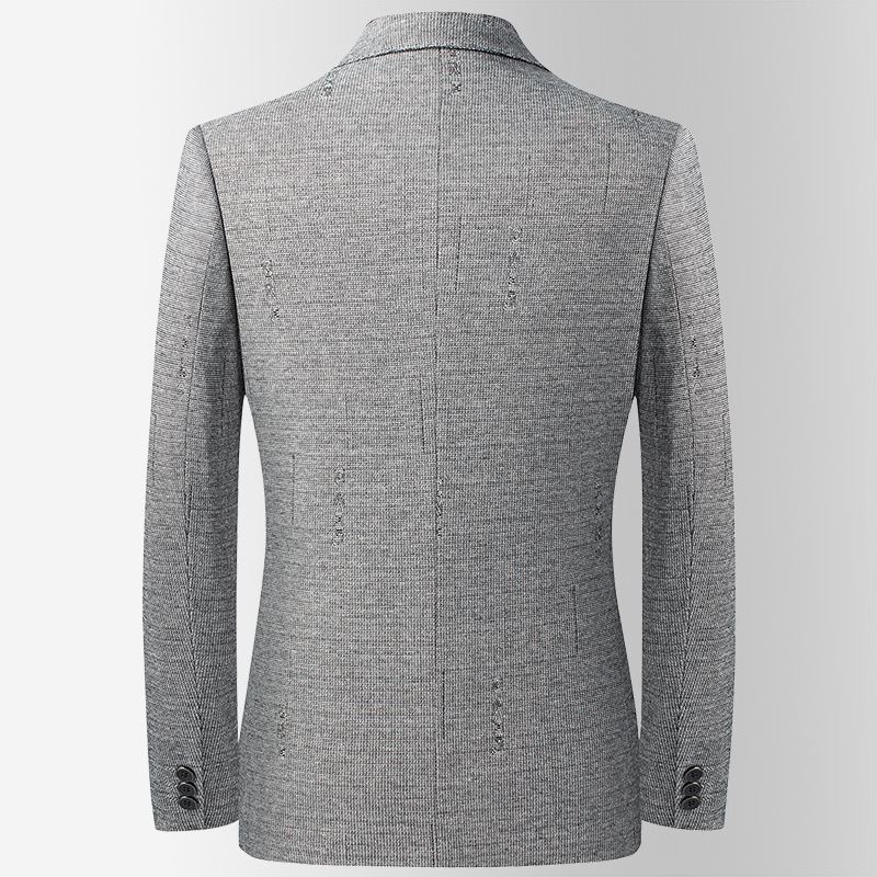 Efterår Og Vinter Strikket Elastisk Jacquard Jakkesæt Midaldrende Unge Mænds Slim Fit Non-jern Casual