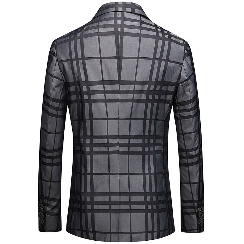 Mænd Business Casual One Button Suit Top Plaid Lille Jakkesæt Jakke