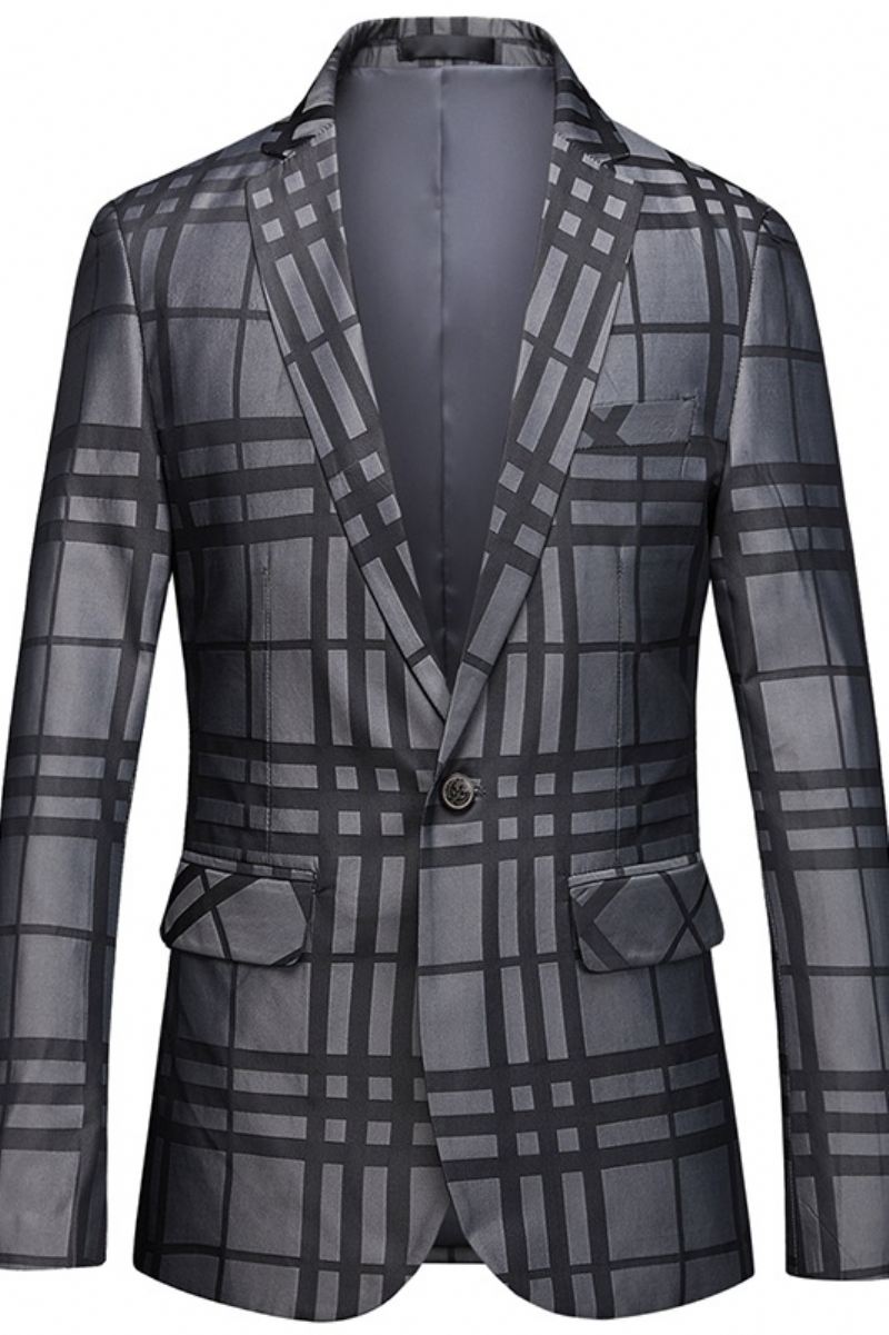 Mænd Business Casual One Button Suit Top Plaid Lille Jakkesæt Jakke