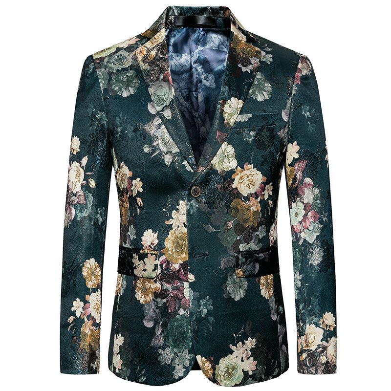 Mænds Casual Business Floral Western Fitting Body Two Button Suit Top Jakke Blomsterprint Kjole Mænd