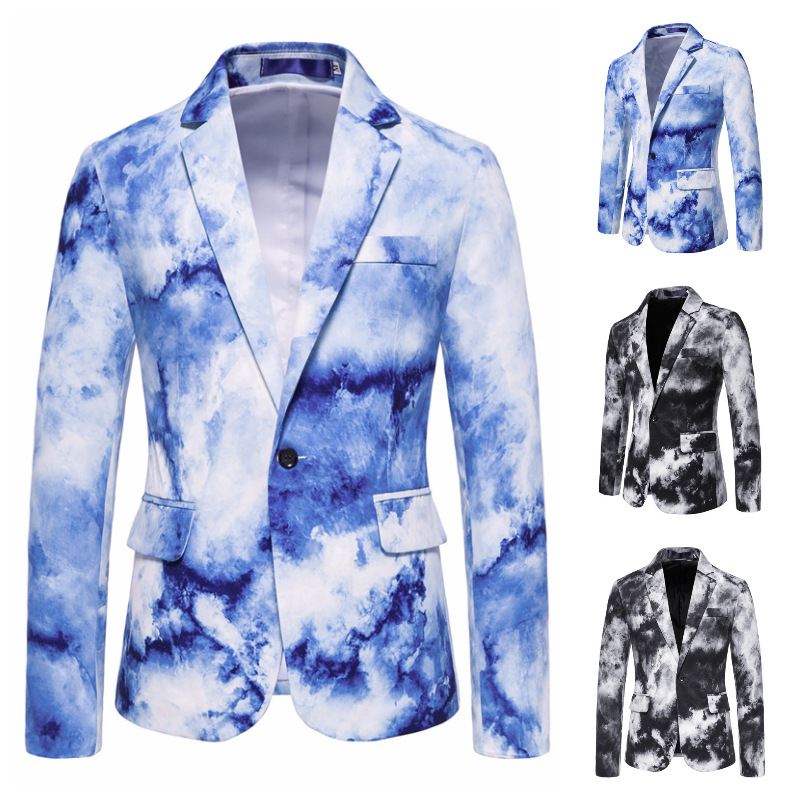 Mænds One Button Tie Dye Printet Suit Dress Costume Slim Coat Mænd