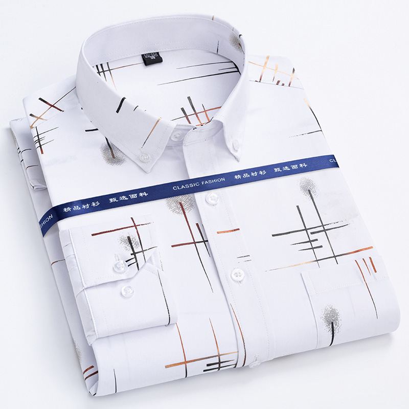 Forår Og Efterår Mode Bronzing Langærmede Skjorter Urban Business Slim Shirts Daily Casual Stretch Single Toppe