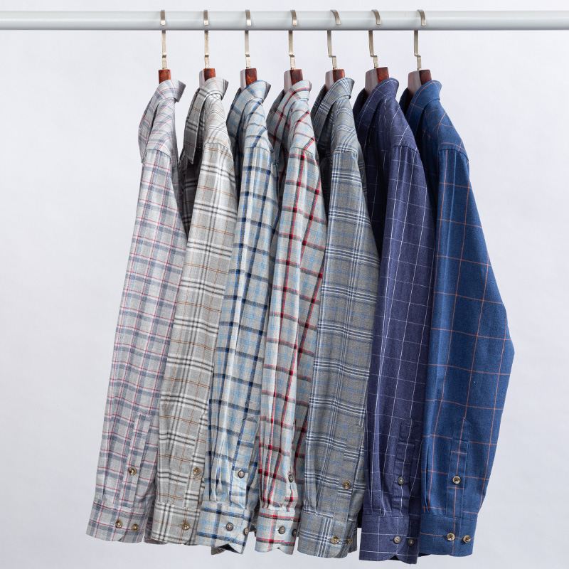 Mænds Bomuldsfarvede Skjorter Med Lange Ærmer Daily Rest Plaid-skjorter Midt- Og Ungt Business Workwear Bundskjorter