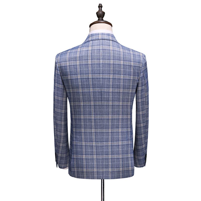 Herredragt Business Casual Plaid Dobbeltradet Jakkesæt Tredelt Brudgom Brudekjole Forlovere