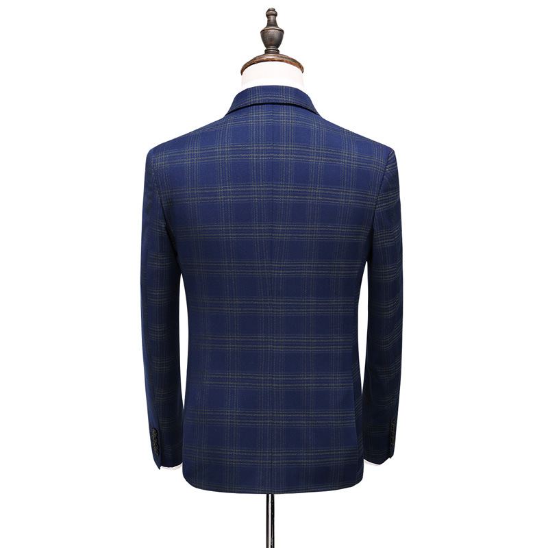 Herredragt Jakkesæt Tredelt Slank Business Casual Ung Brudgom Brudekjole Plaid Tidevand