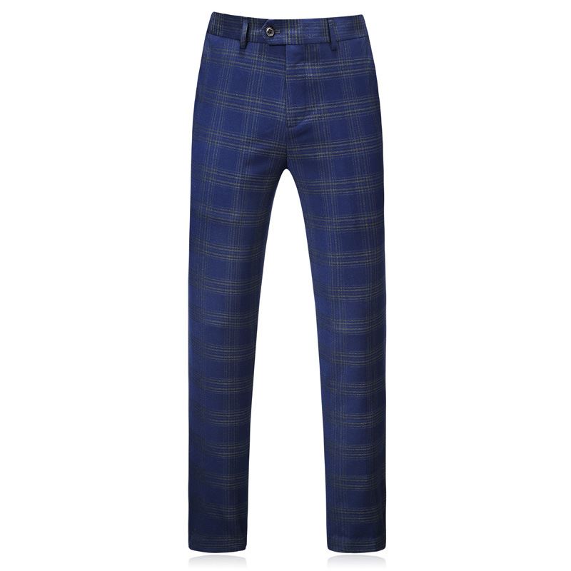 Herredragt Jakkesæt Tredelt Slank Business Casual Ung Brudgom Brudekjole Plaid Tidevand