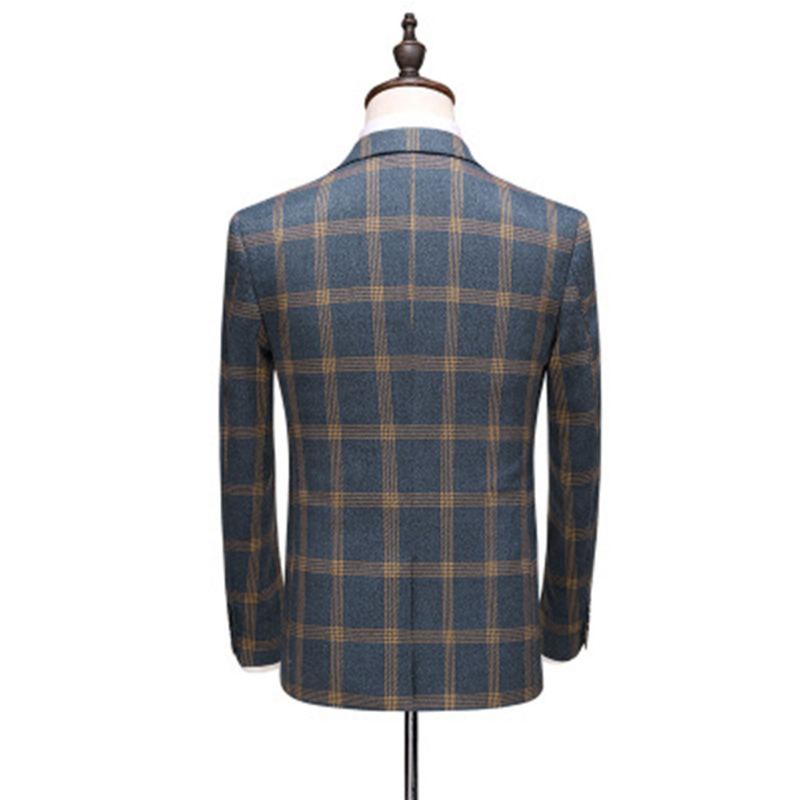 Jakkesæt Til Mænd Bryllup Mænds Slanke Tredelt Plaid Blanding Mode Britisk Groomsmen